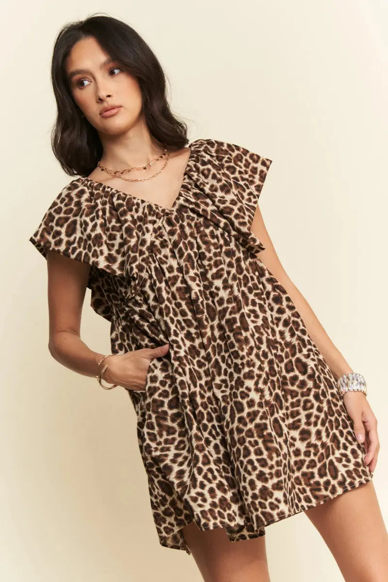 Davi & Dani Animal Printed Velvet Ribbon Mini Dress for Women - Love Salve